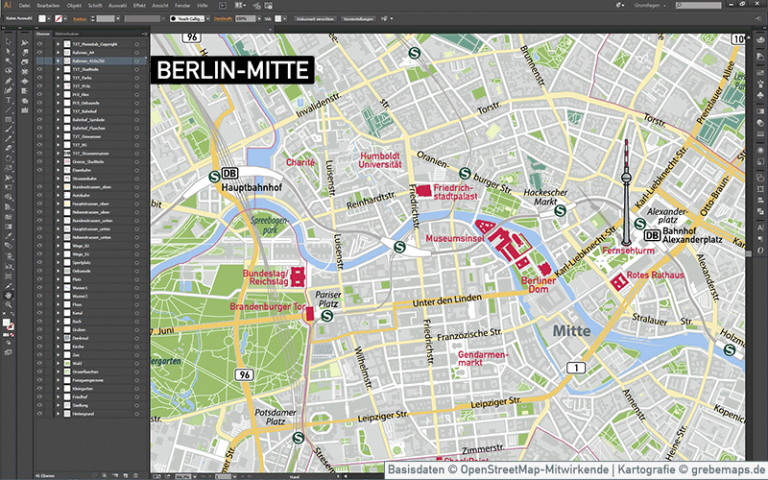Berlin-Mitte Stadtplan Vektorkarte - grebemaps Kartographie