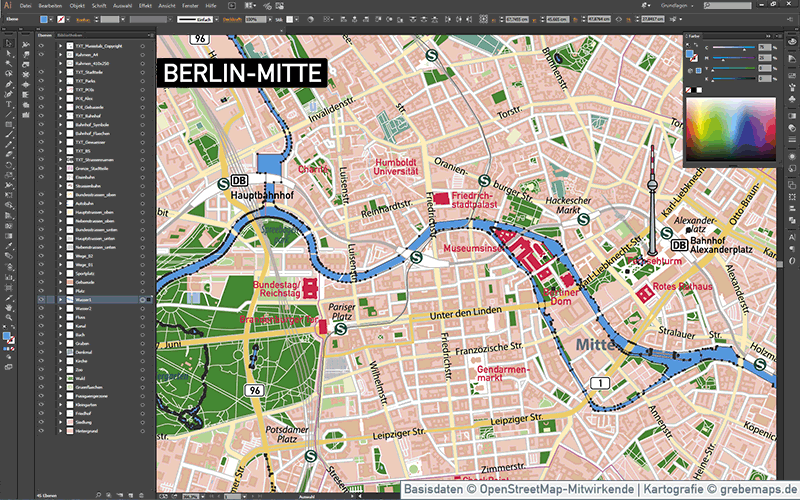 Berlin-Mitte Stadtplan Vektorkarte, Vektorkarte Berlin-Mitte, Landkarte Berlin-Mitte, Karte Berlin-Mitte, Stadtkarte
