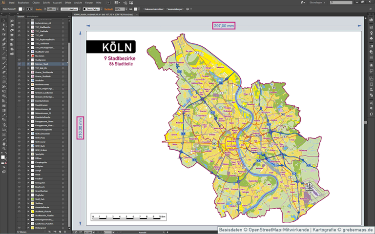 Köln Stadtplan Vektor Stadtbezirke Stadtteile Topographie