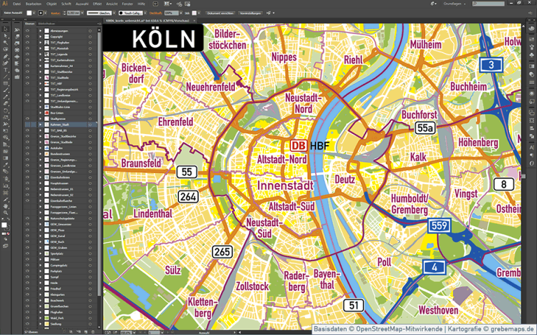 Köln Stadtplan Vektor Stadtbezirke Stadtteile Topographie