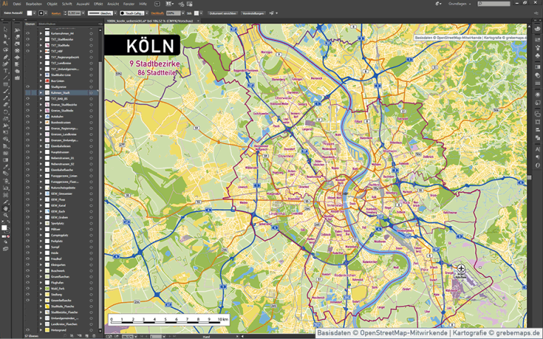 Köln Stadtplan Vektor Stadtbezirke Stadtteile Topographie