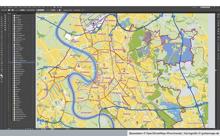 Düsseldorf Stadtplan Vektor Stadtbezirke Stadtteile Topographie