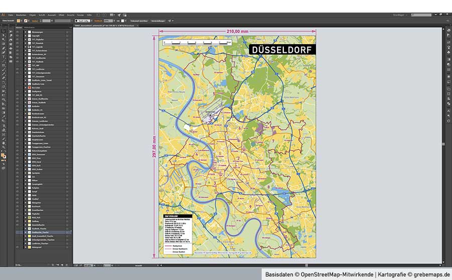 Düsseldorf Stadtplan Vektor Stadtbezirke Stadtteile Topographie, Vektorkarte Düsseldorf, Karte Düsseldorf, Vektorgrafik Düsseldorf, Stadtplan Düsseldorf
