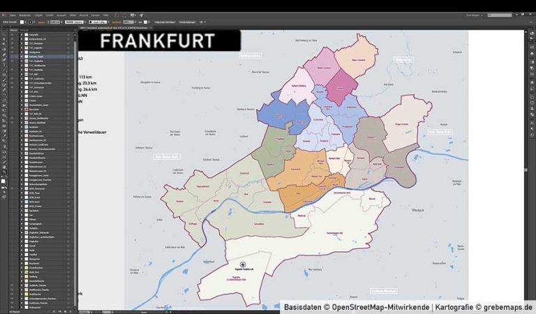 Frankfurt Am Main Stadtplan Vektor Stadtbezirke Stadtteile Topographie