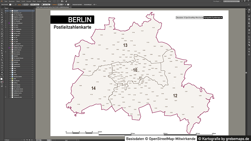 Berlin Stadtplan Postleitzahlen PLZ-5 Topographie Stadtbezirke Stadtteile, Postleitzahlenkarte Berlin, PLZ Karte Berlin, Vektor Karte Berlin PLZ-5