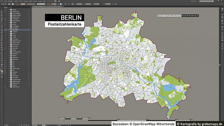 Berlin Stadtplan Postleitzahlen PLZ-5 Topographie Stadtbezirke Stadtteile