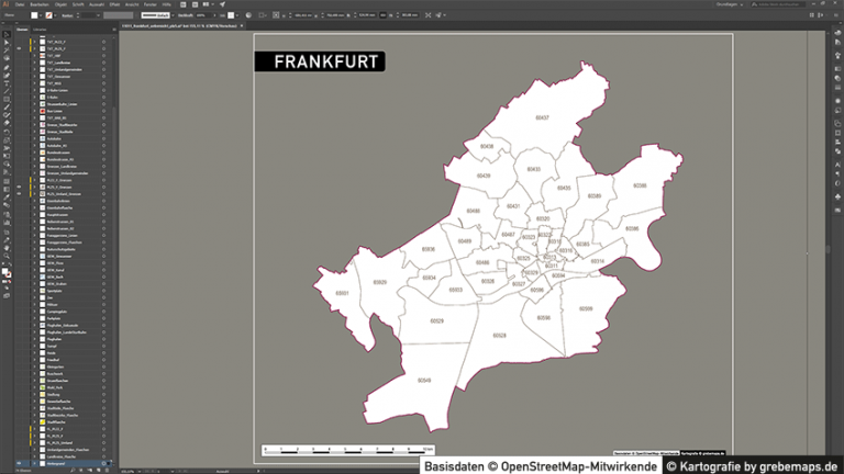 Frankfurt Stadtplan Postleitzahlen PLZ-5 Topographie Stadtbezirke