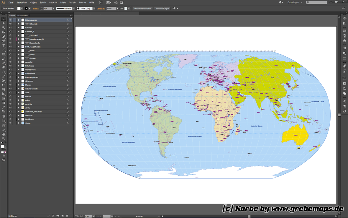 Weltkarte Vektor (Robinson) - grebemaps® Kartographie