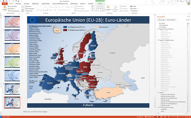Europa PowerPoint-Karte EU-28, Karte Europa EU-28 PowerPoint, Europa-Karte EU-28 PowerPoint