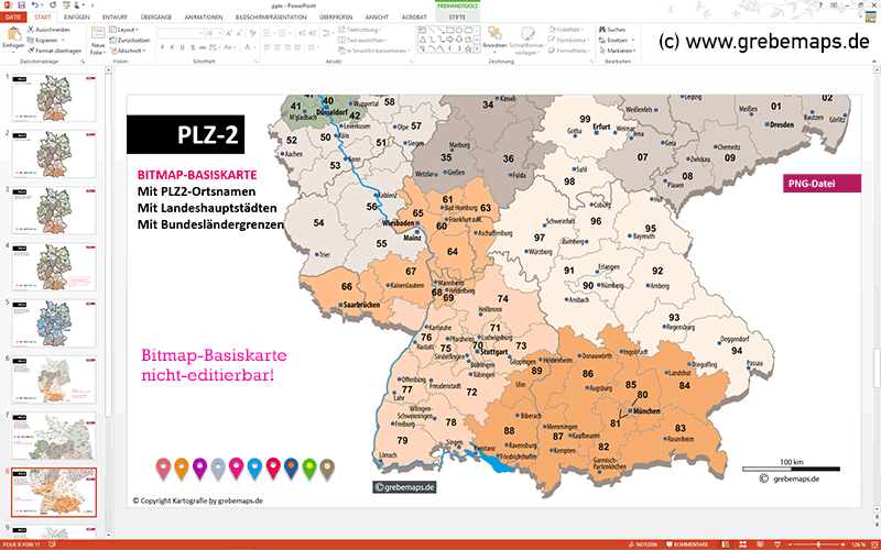 Deutschland PowerPoint-Karte Postleitzahlen PLZ-2, Deutschlandkarte Postleitzahlen PLZ-2, Postleitzahlenkarte Deutschland 2-stellig