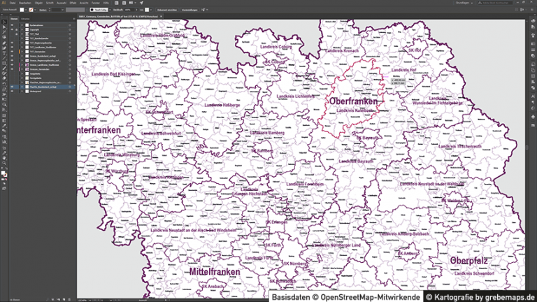 Bayern Vektorkarte Gemeinden Landkreise Regierungsbezirke