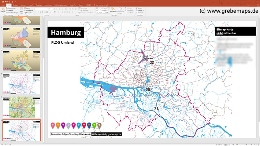 Hamburg PowerPoint-Karte Postleitzahlen PLZ-5 (5-stellig), Postleitzahlenkarte Hamburg PLZ-5 PowerPoint, PLZ-Karte Hamburg PowerPoint