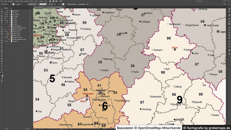 Deutschland Postleitzahlen PLZ-1-2-3-5 Vektorkarte 5-stellig