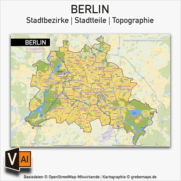 Berlin Stadtplan Vektor Stadtbezirke Stadtteile Topographie
