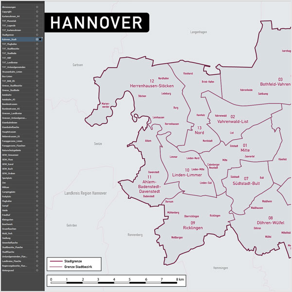 Hannover Stadtplan Vektor Stadtbezirke Topographie