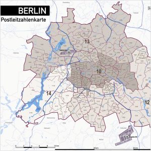 Berlin Stadtplan Postleitzahlen PLZ-5 Topographie Stadtbezirke Stadtteile