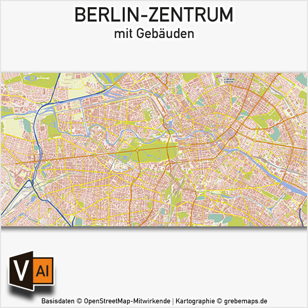 Berlin-Zentrum Vektor-Karte mit Gebäuden Basiskarte