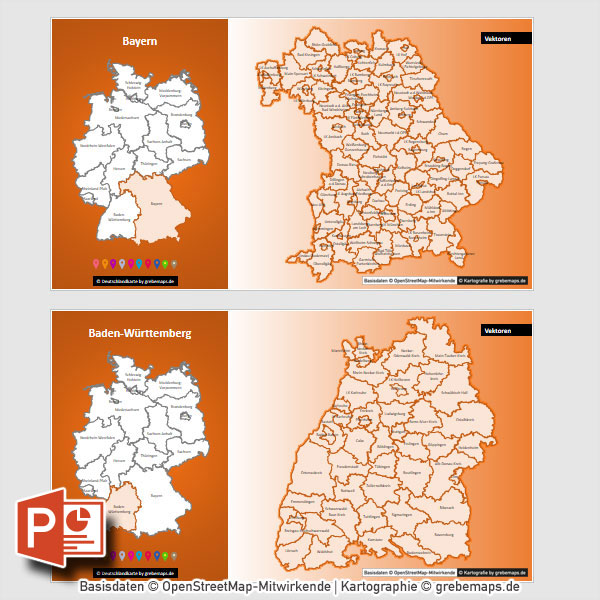 Deutschland PowerPoint-Karte Lankreise Stadtkreise Bundesländer