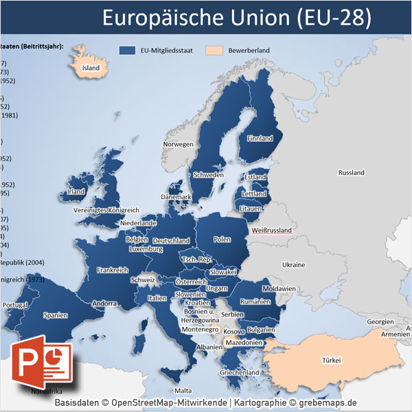 PowerPoint-Karte Europa EU-28