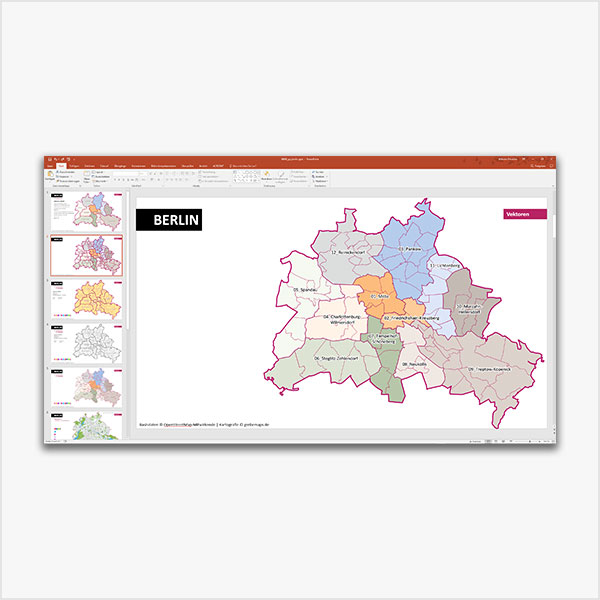 Berlin PowerPoint-Karte mit Bezirken und Stadtteilen