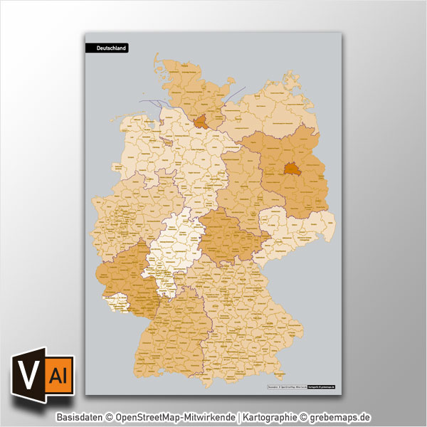 Deutschland Landkreise Stadtkreise Bundesländer Vektorkarte (2017)