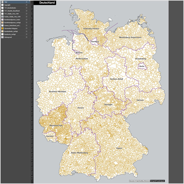 Deutschland Gemeinden Bundesländer Vektorkarte