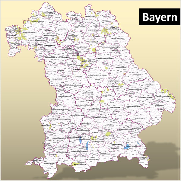Bayern PowerPoint-Karte Regierungsbezirke Landkreise - Gemeinden als Bitmap-Karten, Karte Bayern Landkreise, Karte Bayern Regierungsbezirke, Karte Bayern Gemeinden