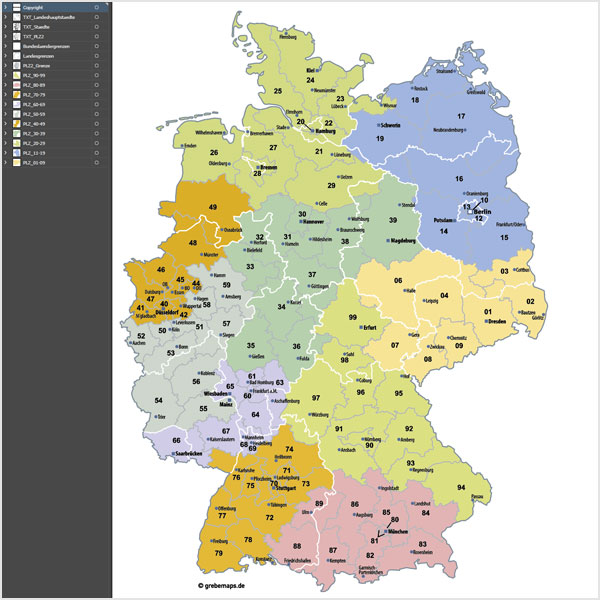 Deutschland Postleitzahlenkarte PLZ-2 Vektor 2-stellig