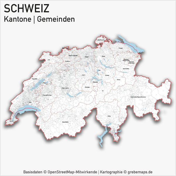 Schweiz Vektorkarte Kantone Gemeinden