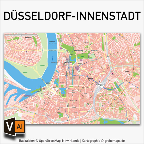 Düsseldorf-Innenstadt Stadtplan Vektorkarte