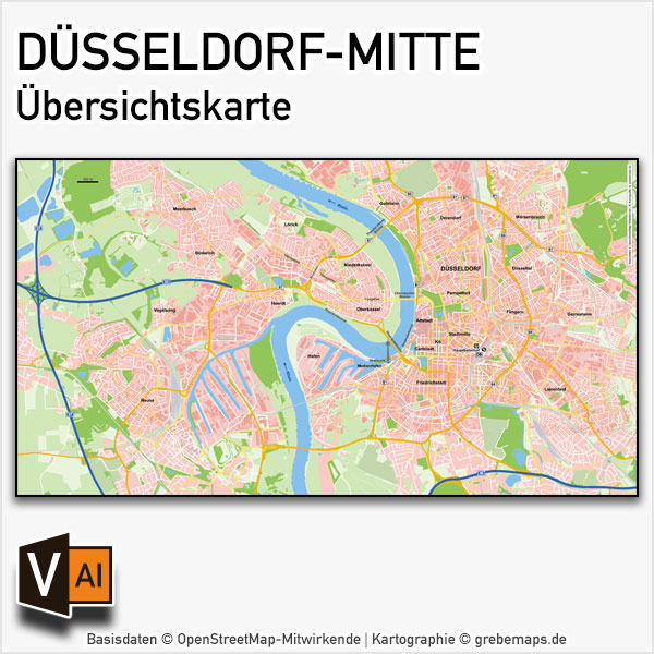 Düsseldorf-Mitte Übersichtskarte Vektorkarte