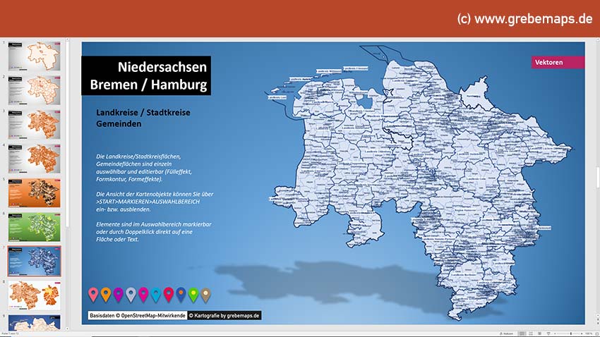 Niedersachsen Bremen Hamburg PowerPoint-Karte Landkreise Gemeinden, Karte Gemeinden Niedersachsen, Karte Landkreise Niedersachsen