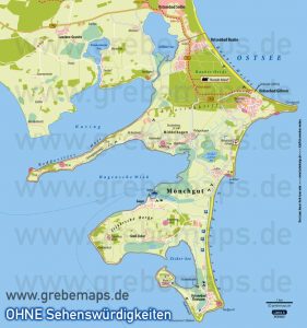 Rügen Mönchgut Übersichtskarte, Karte Möchgut Rügen, Karte Rügen Mönchgut, Landkarte Rügen Mönchgut, Inselkarte Mönchgut auf Rügen