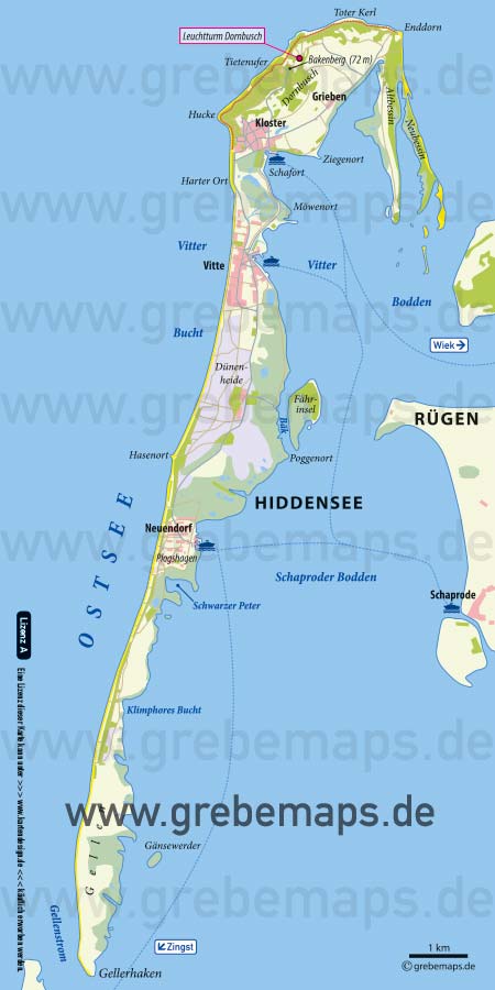 Hiddensee Übersichtskarte für Print - Karte Insel Hiddensee für Drucksachen