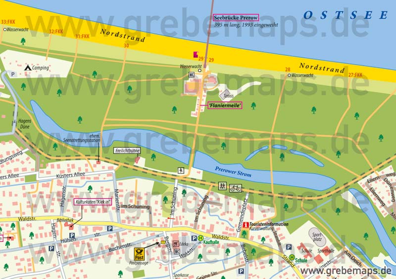 Ortsplan Prerow Ostseebad auf dem Darß, Karte Prerow, Stadtplan Prerow, Landkarte Prerow