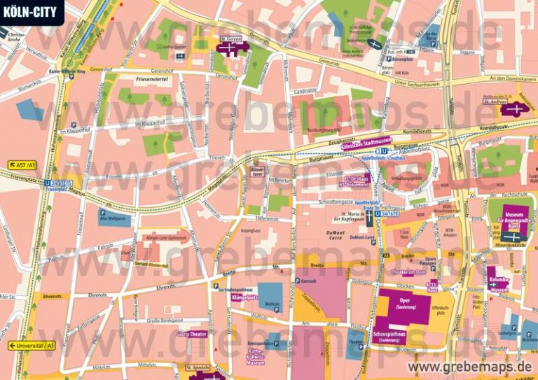 Stadtplan Köln-City für Print/Drucksachen/Flyer mit Sehenswürdigkeiten