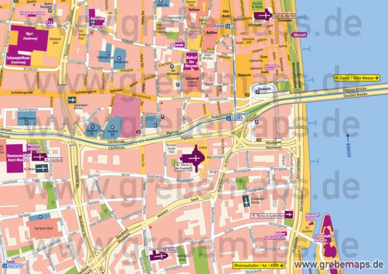 Stadtplan Köln-City für Print/Drucksachen/Flyer mit Sehenswürdigkeiten