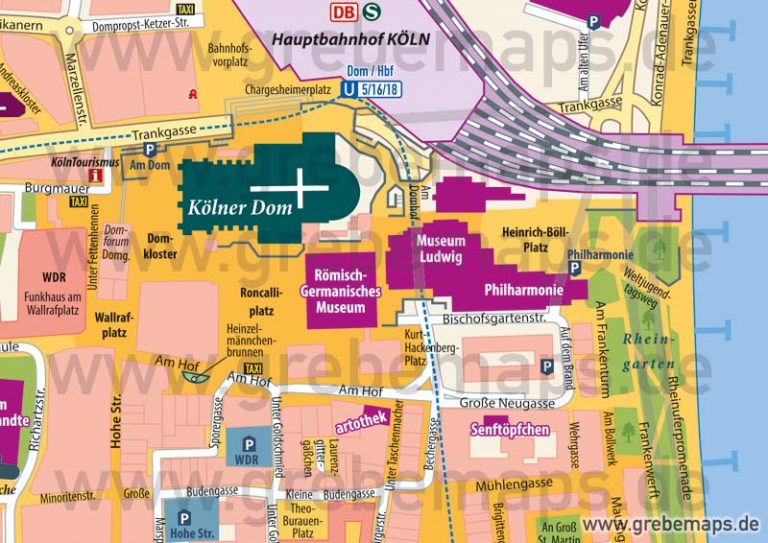 Stadtplan Köln-City für Print/Drucksachen/Flyer mit Sehenswürdigkeiten