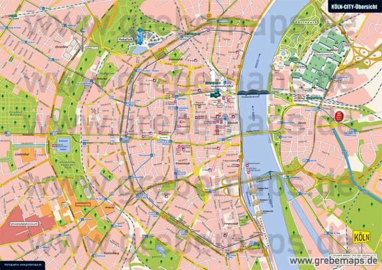 Stadtplan Köln-City-Übersicht für Print/Drucksachen/Flyer mit