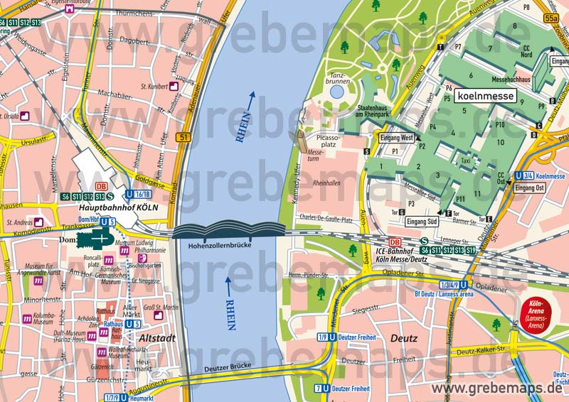 Stadtplan Köln-City-Übersicht, Karte Köln-City-Übersicht, Übersichts-Karte Köln-Innenstadt
