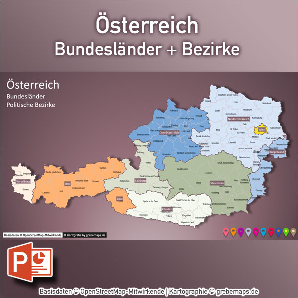PowerPoint-Karte Österreich Austria Bundesländer Bezirke