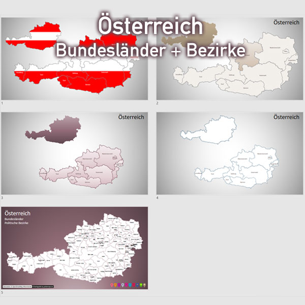 Österreich Austria PowerPoint-Karte Bundesländer Bezirke
