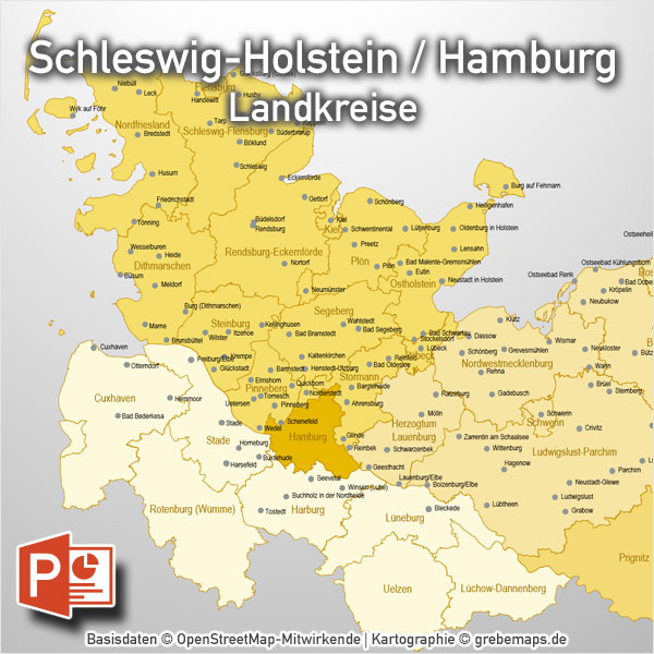 Schleswig-Holstein Hamburg PowerPoint-Karte Landkreise, Karte Schleswig-Holstein Landkreise