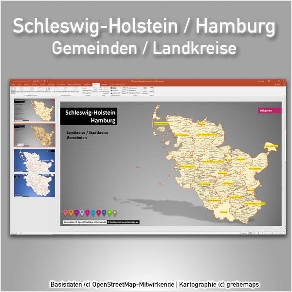 Schleswig-Holstein Hamburg PowerPoint-Karte Gemeinden Landkreise, Karte Gemeinden Schleswig-Holstein, Gemeindekarte Schleswig-Holstein
