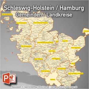 Schleswig-Holstein Hamburg PowerPoint-Karte Gemeinden Landkreise