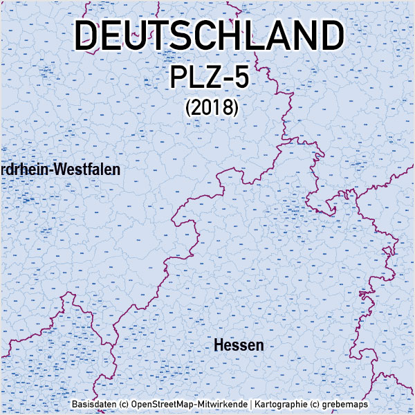 Deutschland Postleitzahlen PLZ-5 Vektorkarte 5-stellig, Karte PLZ 5-stellig Deutschland, Karte PLZ Deutschland