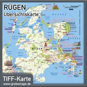 Rügen Übersichtskarte mit Sehenswürdigkeiten für Print