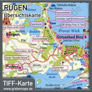Rügen Übersichtskarte mit Sehenswürdigkeiten für Print