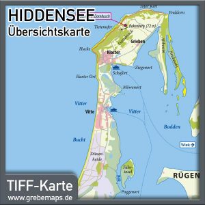 Hiddensee Übersichtskarte für Print - Karte Insel Hiddensee für Drucksachen