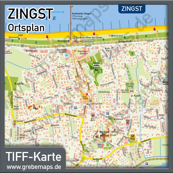 Ortsplan Zingst Ostseeheilbad, Karte Zingst, touristische Karte Zingst